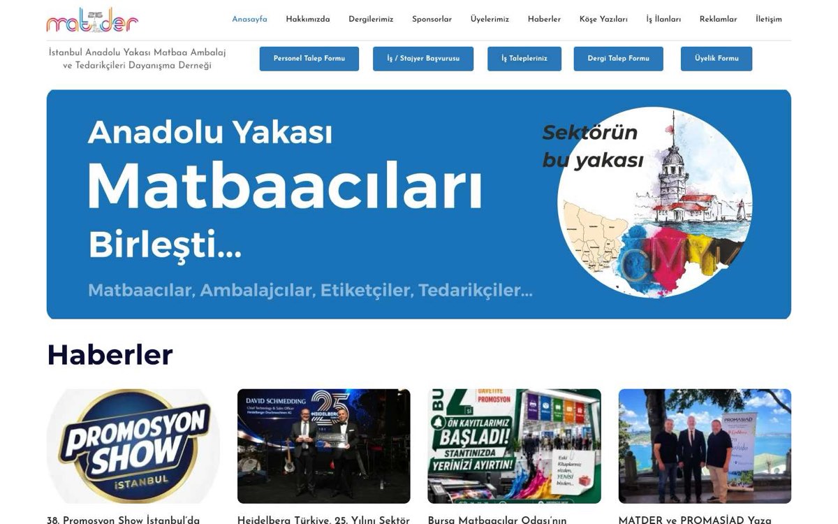 MATDER(İstanbul Anadolu Yakası Matbaa Ambalaj ve Tedarikçileri Dayanışma Derneği) masaüstü görünümü
